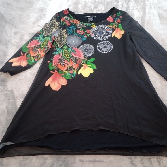 Desigual Tops - Desigual Womens‎ Floral Tunic Top Size Medium 3/4 Sleeve Boho Artsy Fairycore